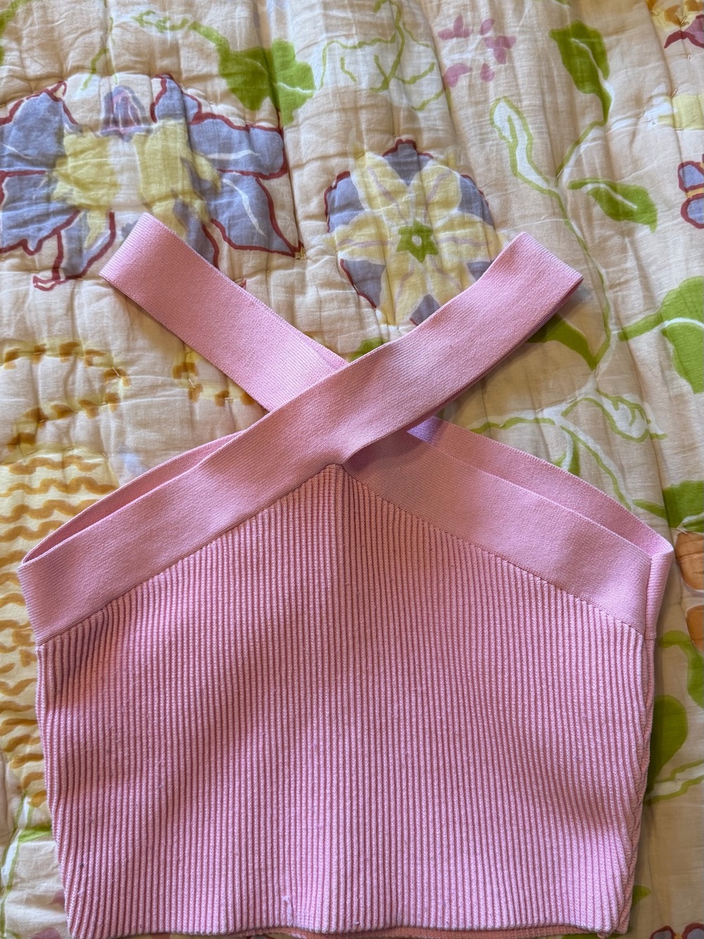 Aritzia babaton Pink Ribbed Cross cropped Tank